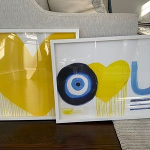Kerri Rosenthal Framed Artwork. Drippy Heart Series. Word Series